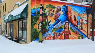 Kefa Cafe Mural in Snow