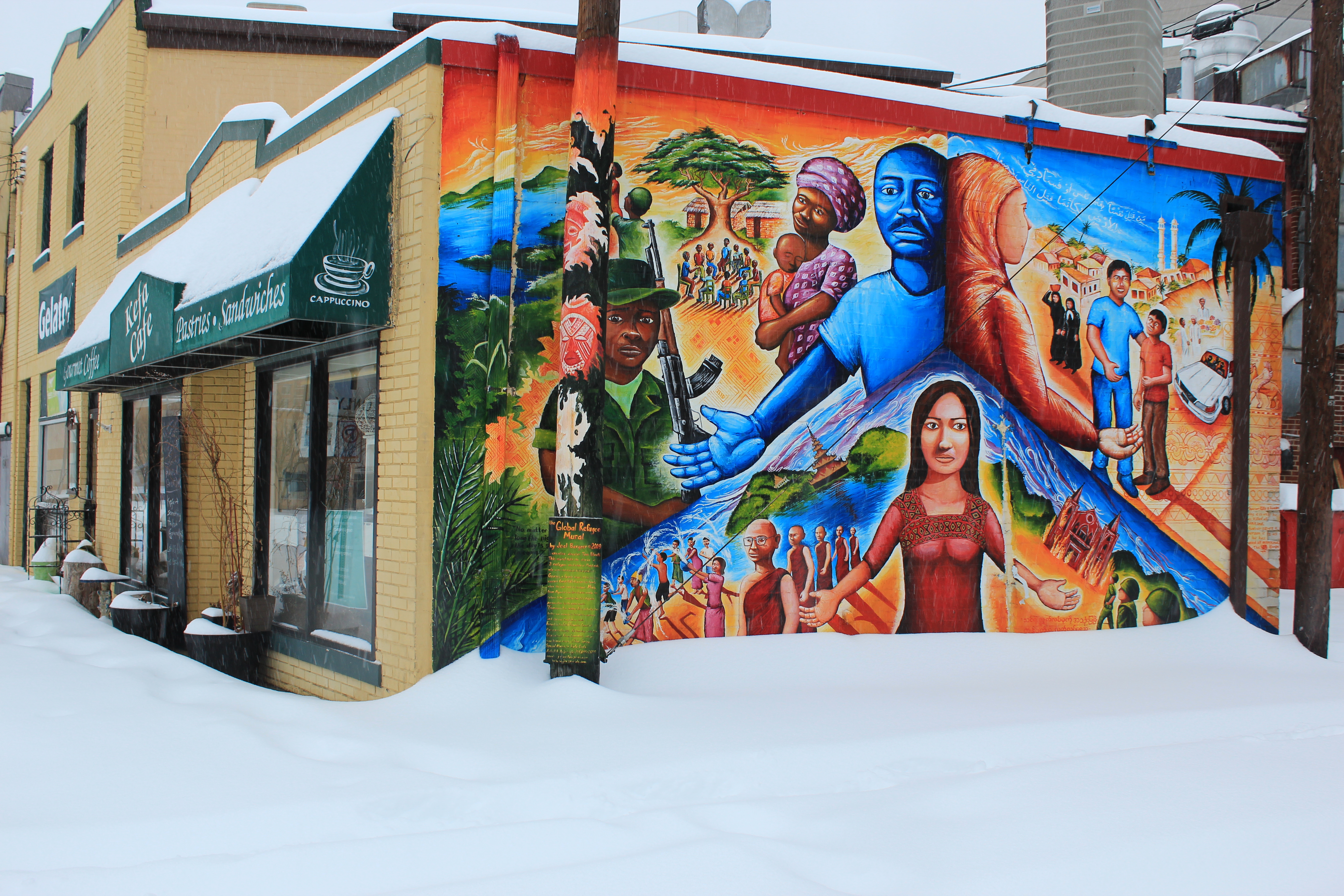 Kefa Cafe Mural in Snow